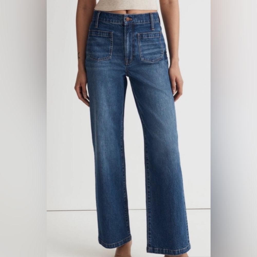 Madewell The Perfect Vintage Wide Leg Jeans Dark Wash Front Pockets Size 26